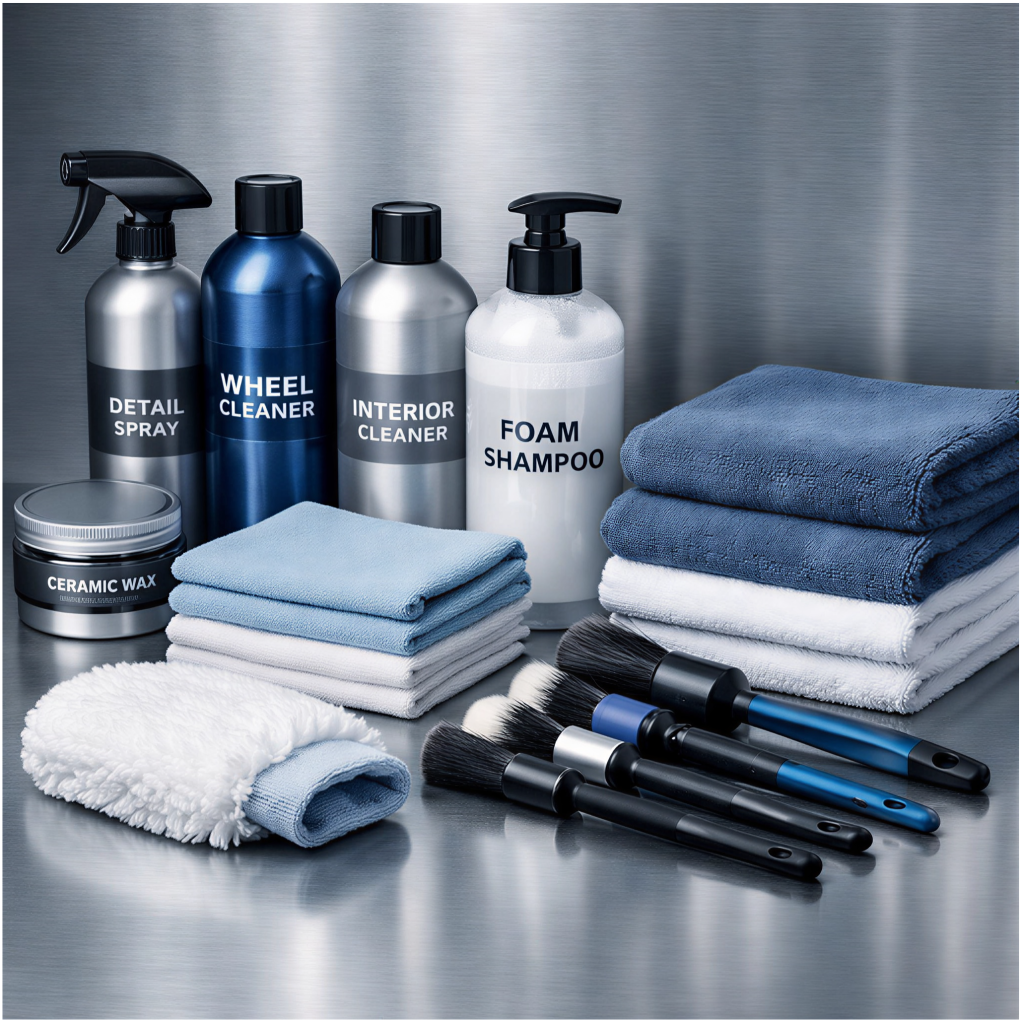 汽車美容拋光與清潔工具組｜微纖維布、拋光墊與清潔藥劑